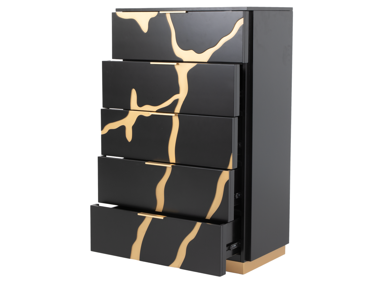 Black and Gold 5-Drawer Chest – Modern Luxury Bedroom Storage