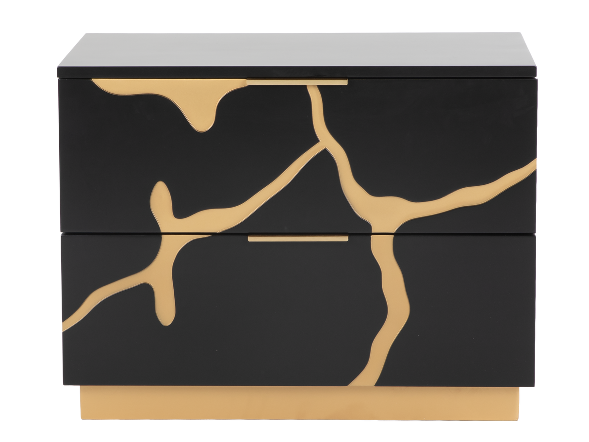 6 Piece Modern Bedroom Set - Black with Gold Accents