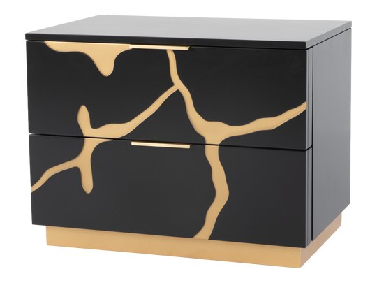 Black and Gold 2-Drawer Nightstand – Modern Luxury Bedside Table