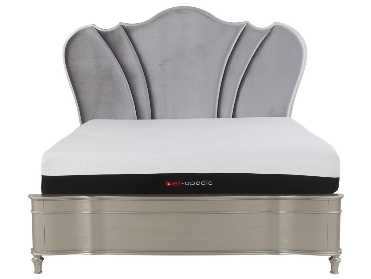 6 Piece Champagne Velvet Scalloped Bedroom Set by Mollai Collections | Bel Furniture