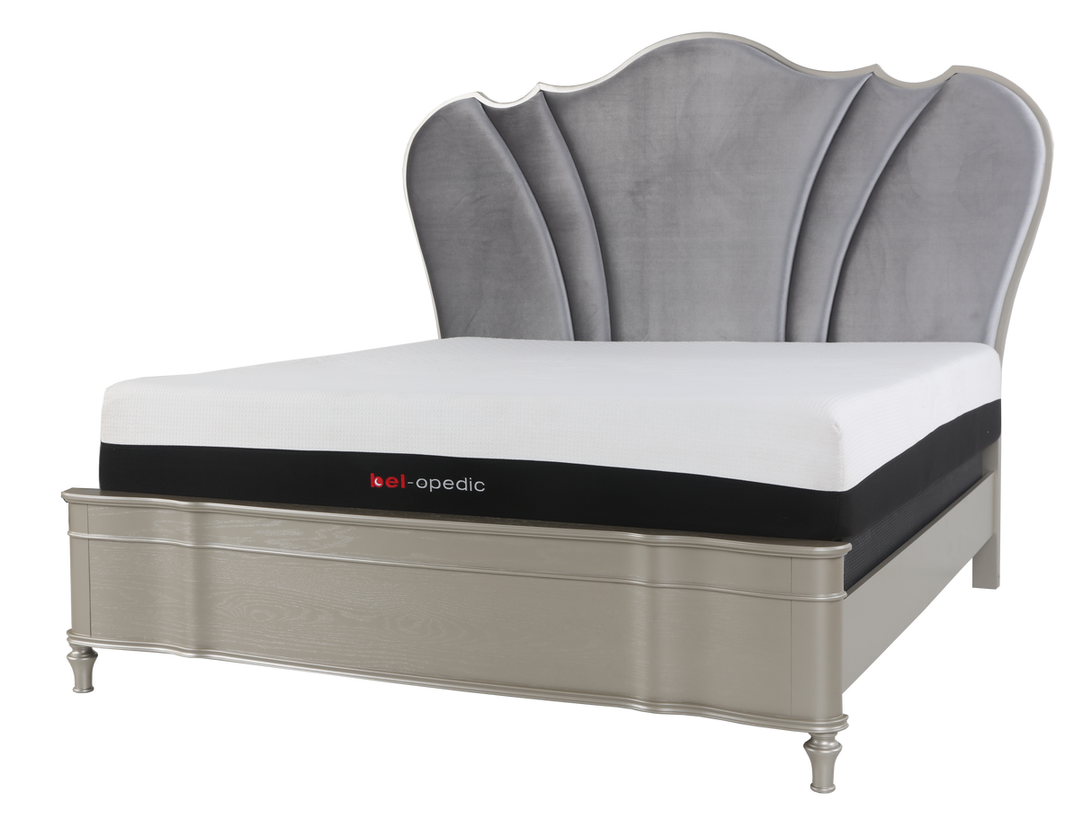 6 Piece Champagne Velvet Scalloped Bedroom Set by Mollai Collections | Bel Furniture