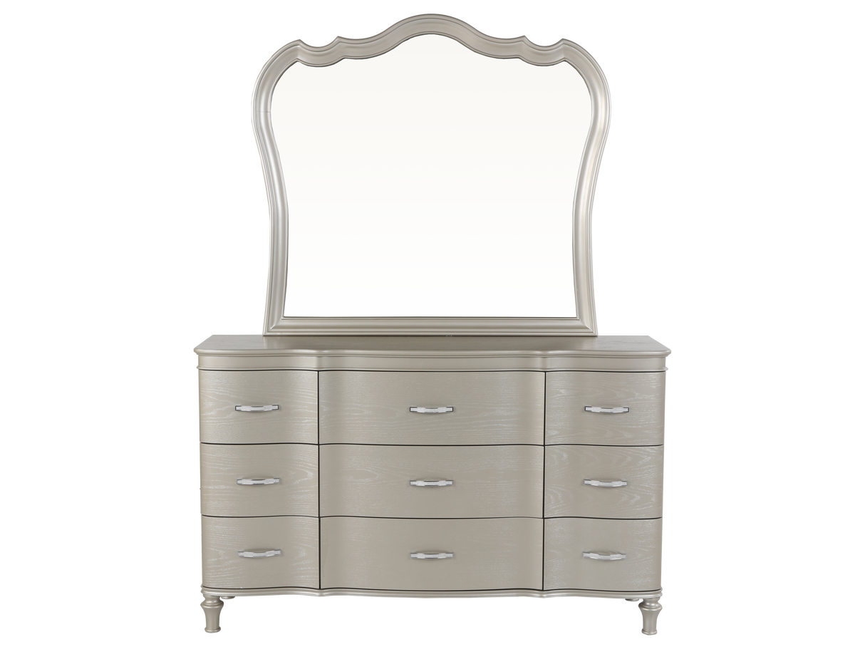 6 Piece Champagne Velvet Scalloped Bedroom Set by Mollai Collections | Bel Furniture