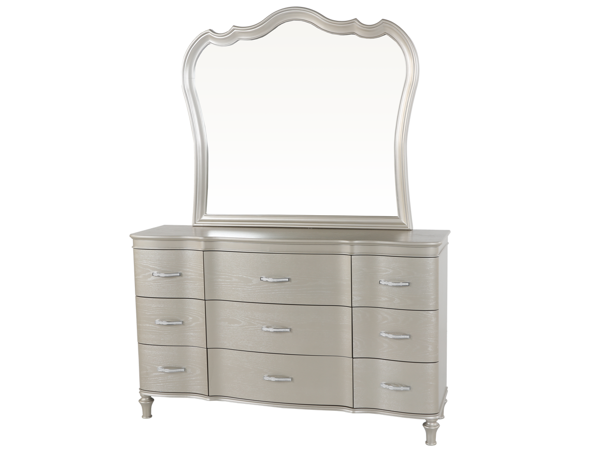 6 Piece Champagne Velvet Scalloped Bedroom Set by Mollai Collections | Bel Furniture