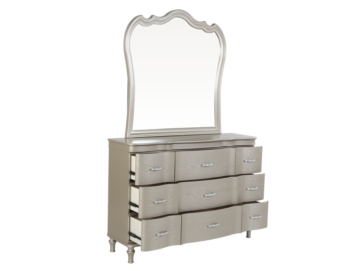 6 Piece Champagne Velvet Scalloped Bedroom Set by Mollai Collections | Bel Furniture