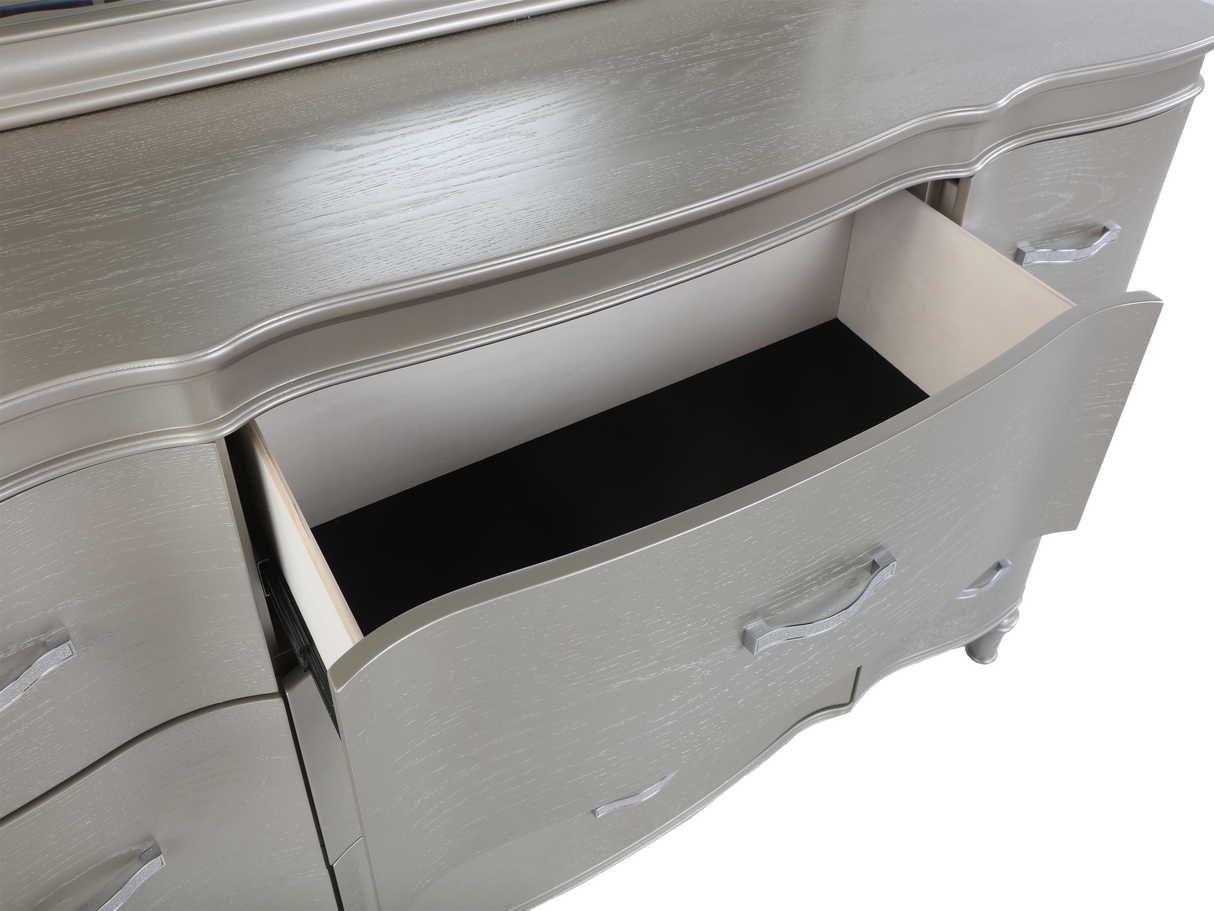 6 Piece Champagne Velvet Scalloped Bedroom Set by Mollai Collections | Bel Furniture