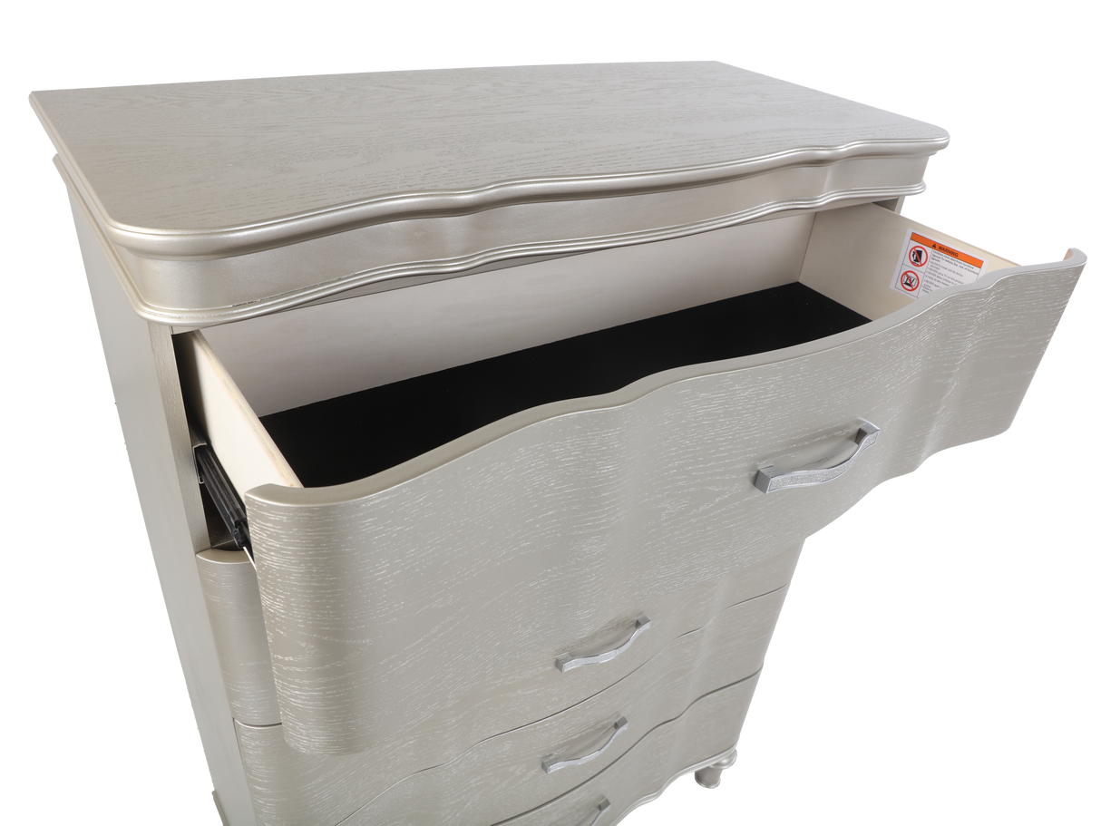 6 Piece Champagne Velvet Scalloped Bedroom Set by Mollai Collections | Bel Furniture