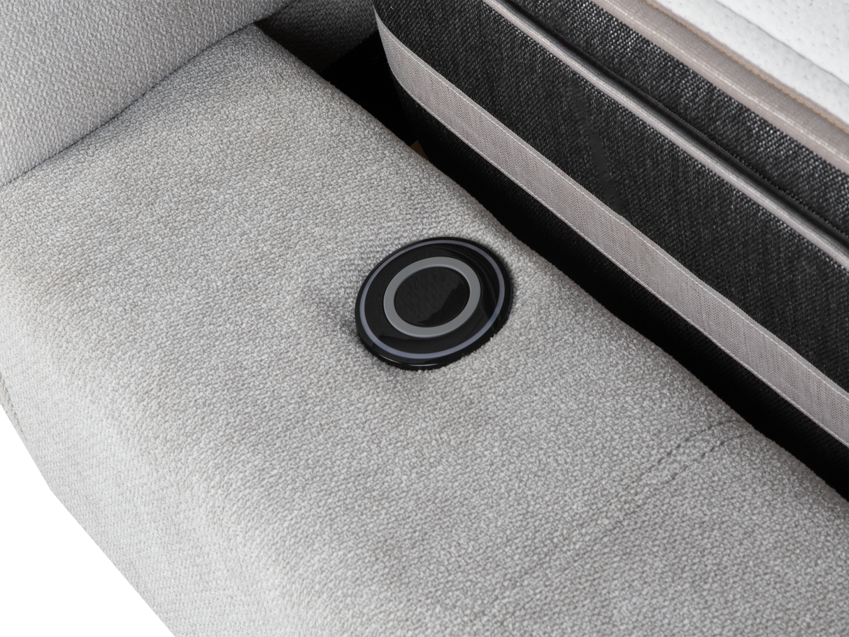 Modern Grey Upholstered Platform Bed with Storage Headboard, Wireless Charging & Speakers