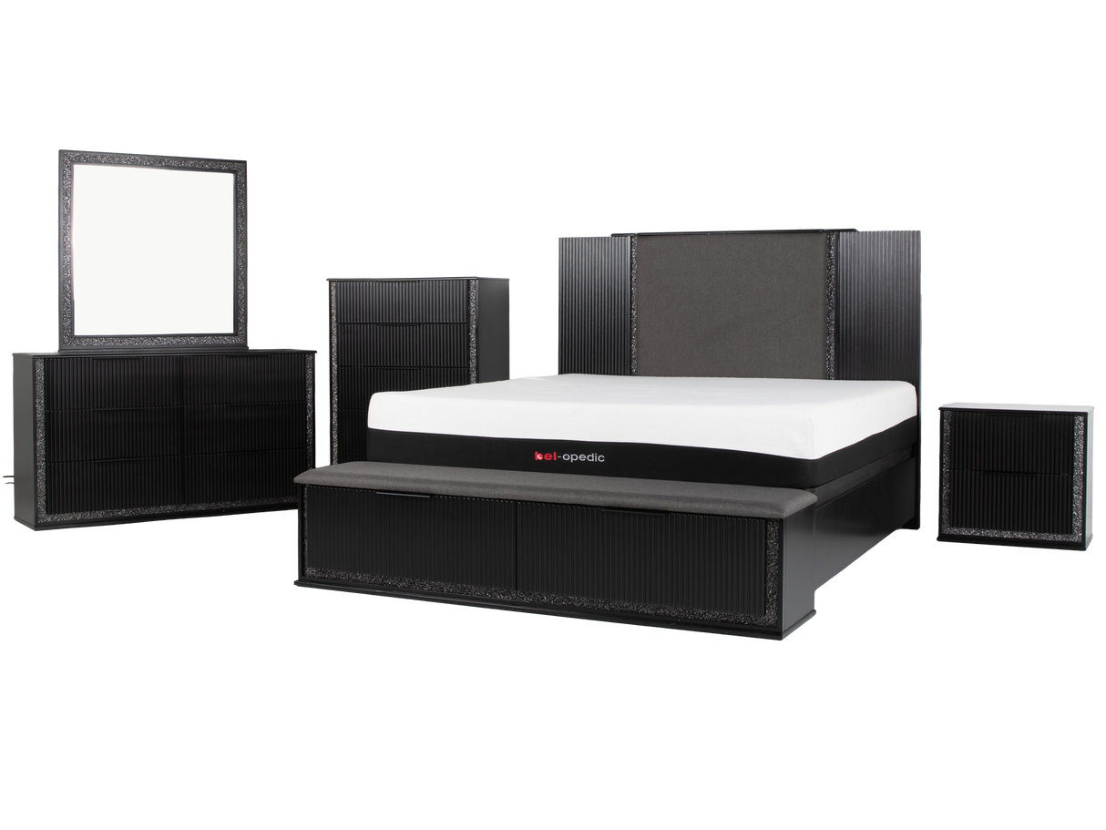 Modern Glam Black Storage Bedroom Set with LED Headboard & Footboard