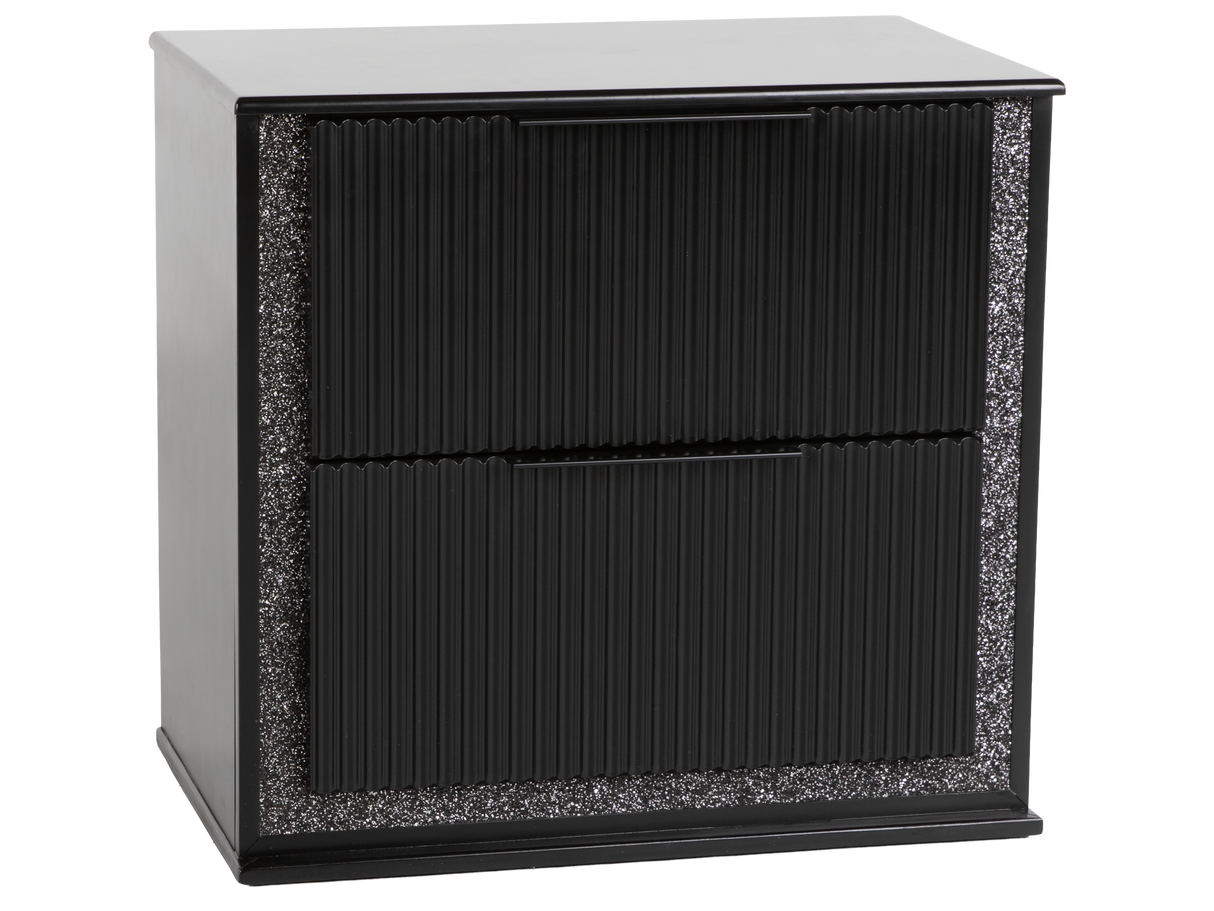 Black metal cabinet with textured sides on a white background