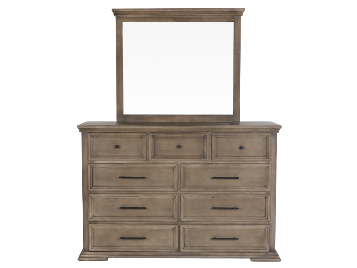 6-Piece Taupe Upholstered Bedroom Set with Dresser, Mirror & Nightstand