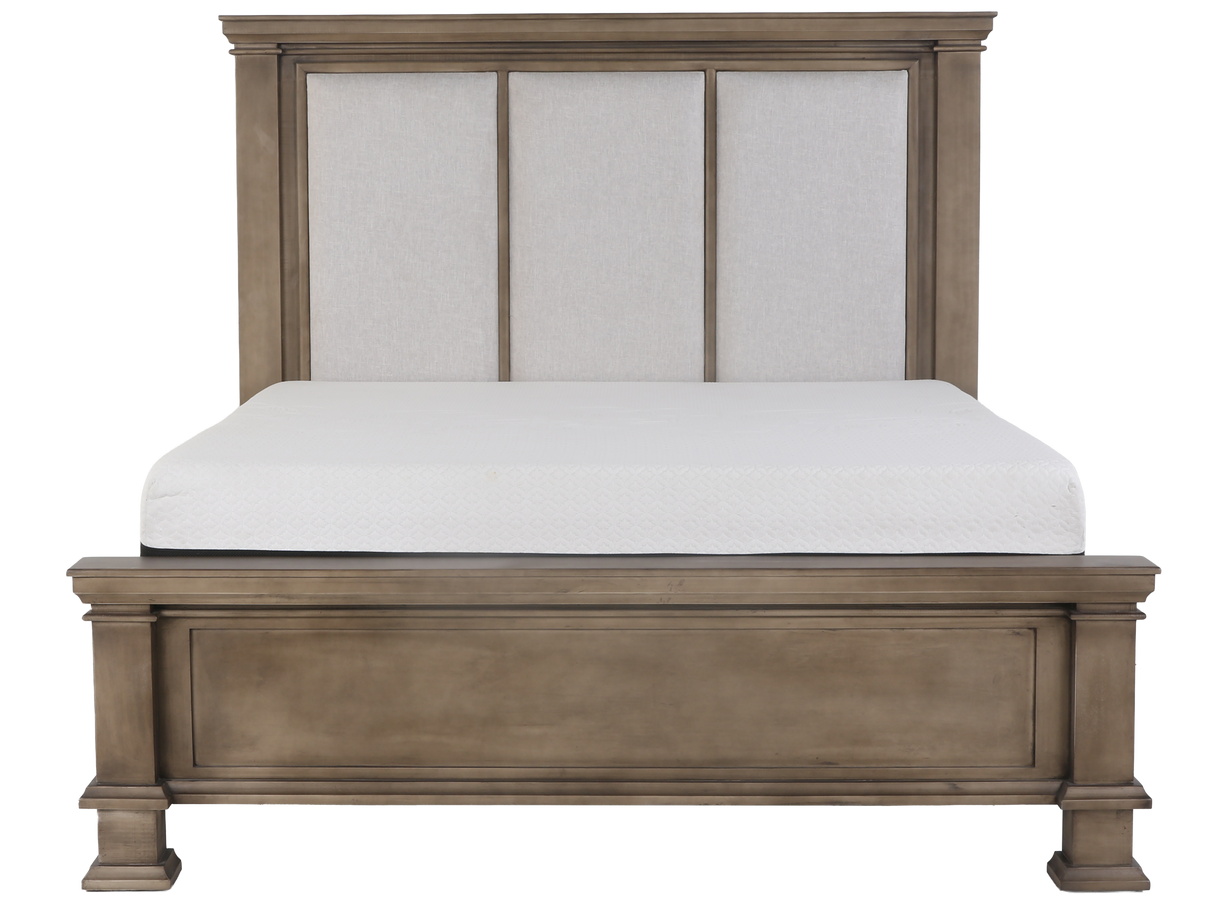 6-Piece Taupe Upholstered Bedroom Set with Dresser, Mirror & Nightstand
