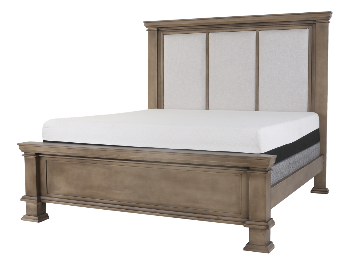 6-Piece Taupe Upholstered Bedroom Set with Dresser, Mirror & Nightstand