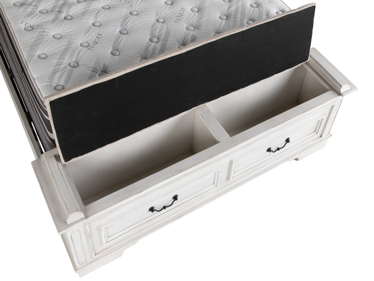 Magnolia Savanna White Farmhouse 6‑Piece Bedroom Set with Storage Footboard Bench