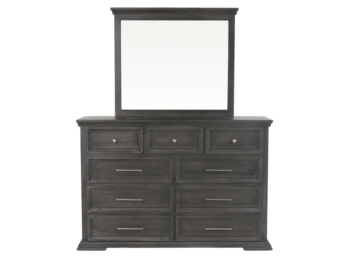 6-Piece Gray Upholstered Panel Bedroom Set with Dresser, Mirror & Nightstand