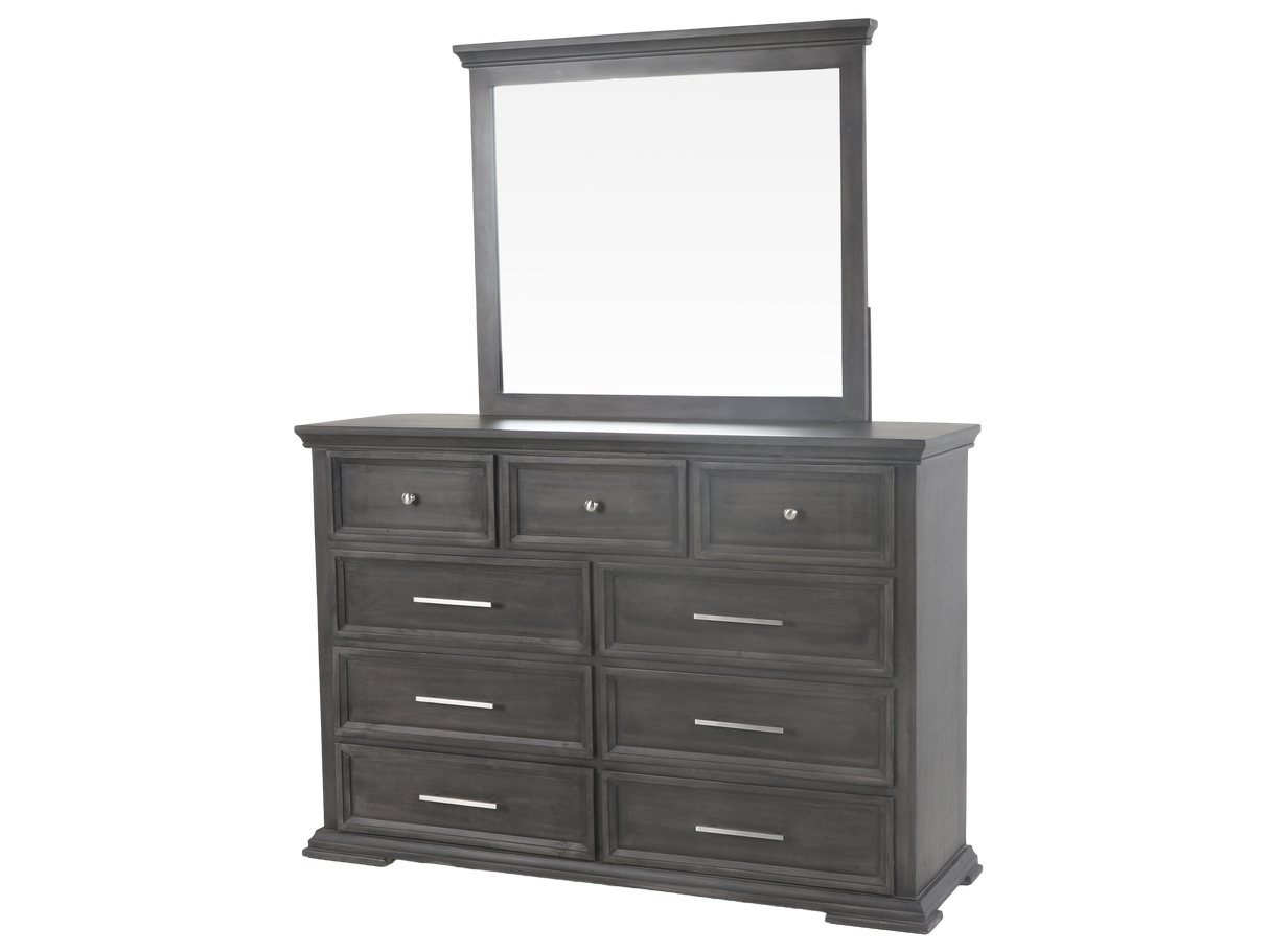 6-Piece Gray Upholstered Panel Bedroom Set with Dresser, Mirror & Nightstand