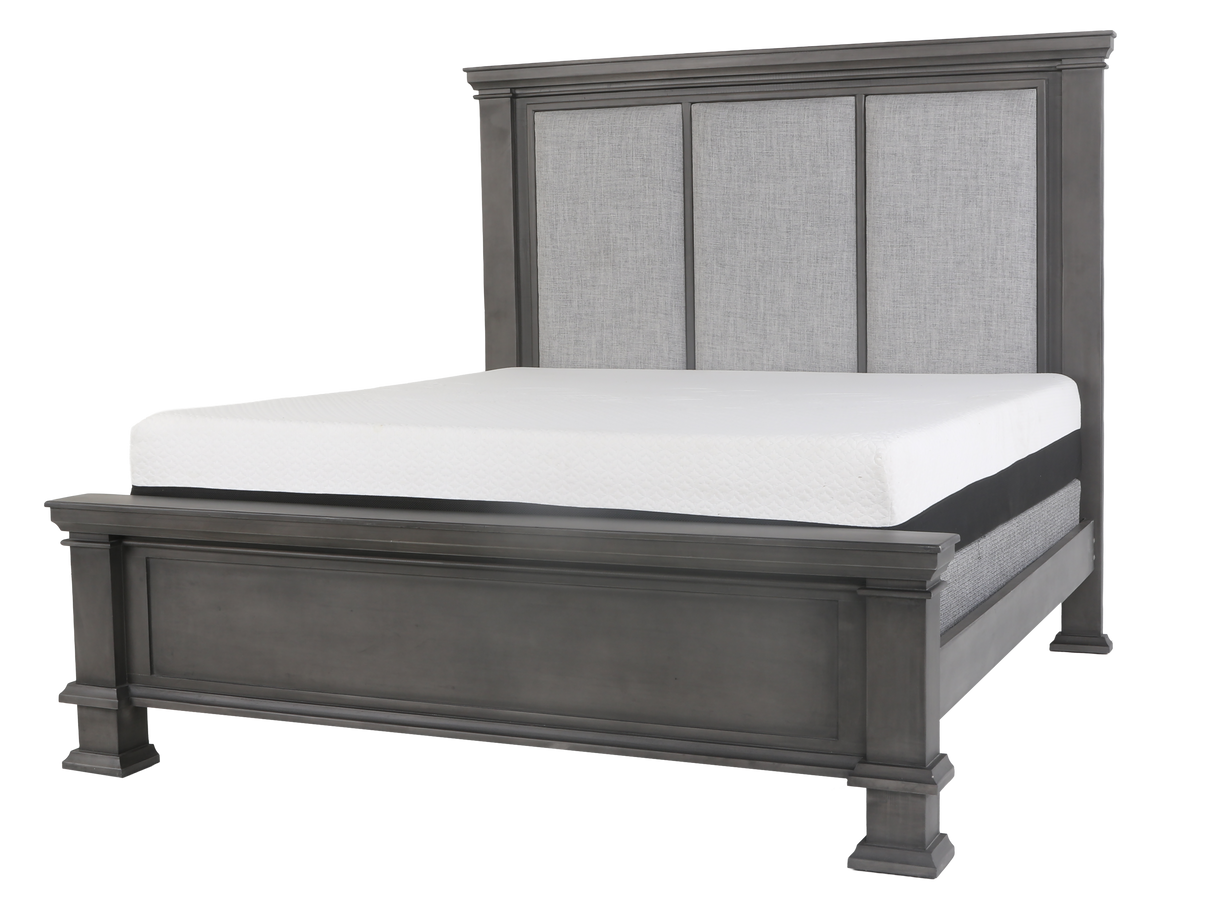 6-Piece Gray Upholstered Panel Bedroom Set with Dresser, Mirror & Nightstand