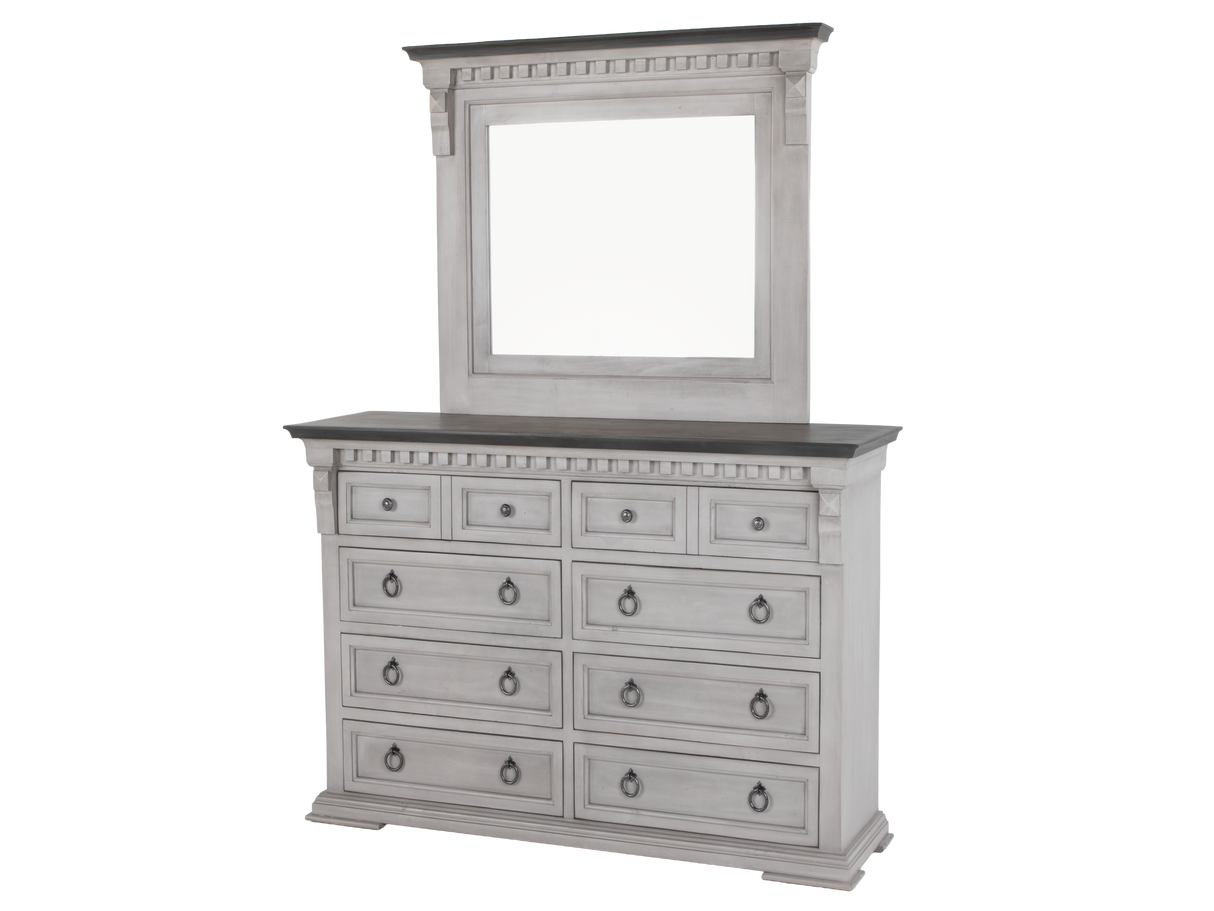 Mission Hills Rustic Farmhouse 6-Piece Bedroom Set – Two-Tone Gray/White Panel Bed