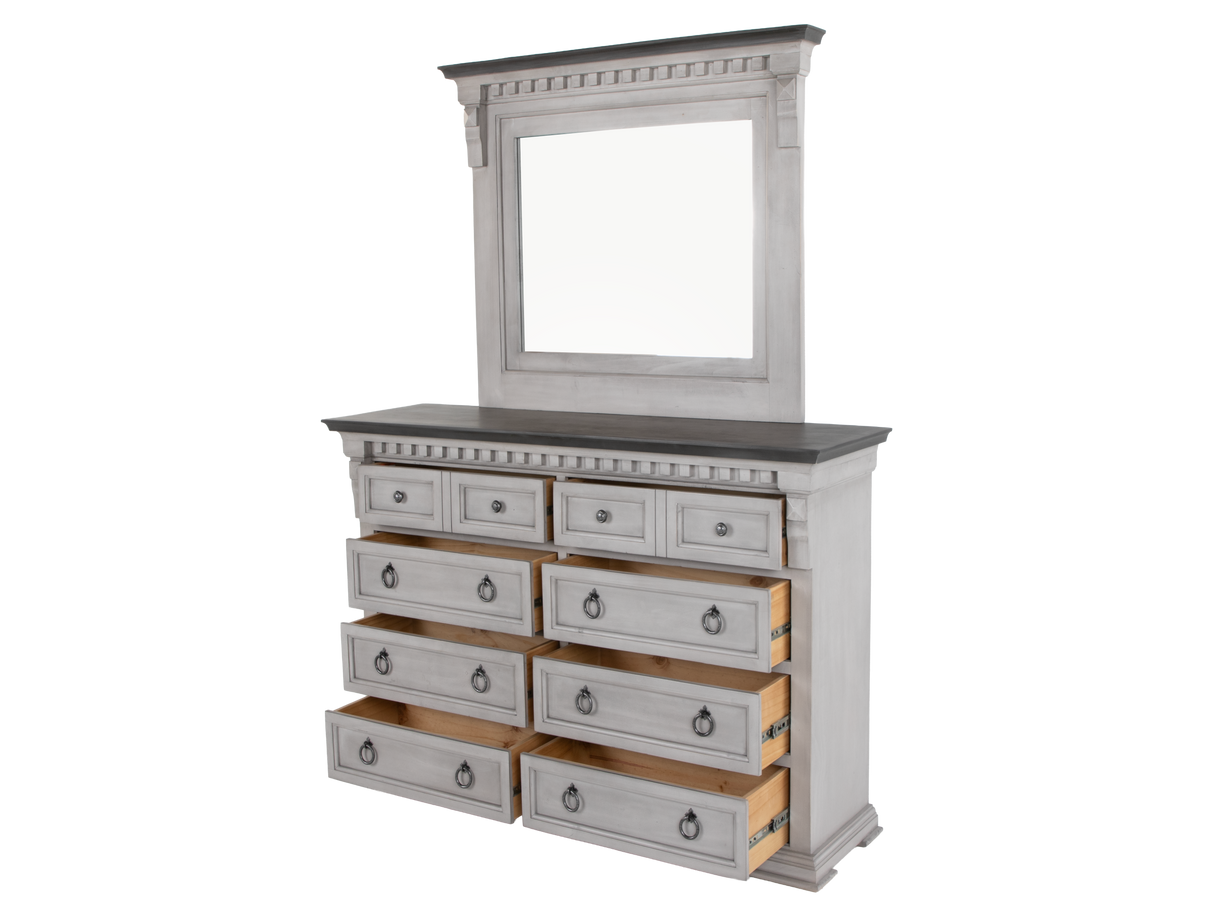 Mission Hills Rustic Farmhouse 6-Piece Bedroom Set – Two-Tone Gray/White Panel Bed