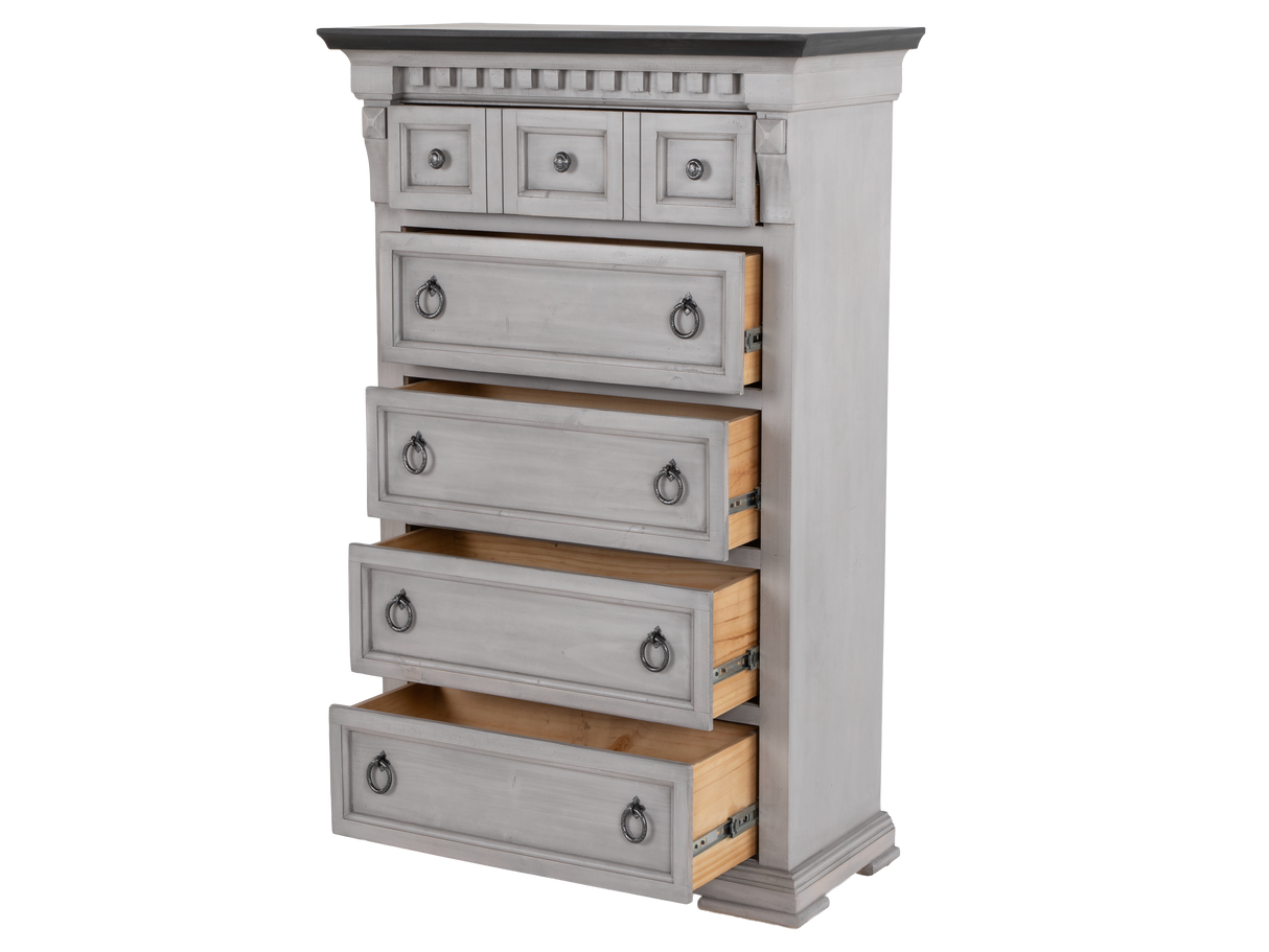 Mission Hills Rustic Farmhouse Two-Tone Chest – Weathered Gray/White with Dark Top