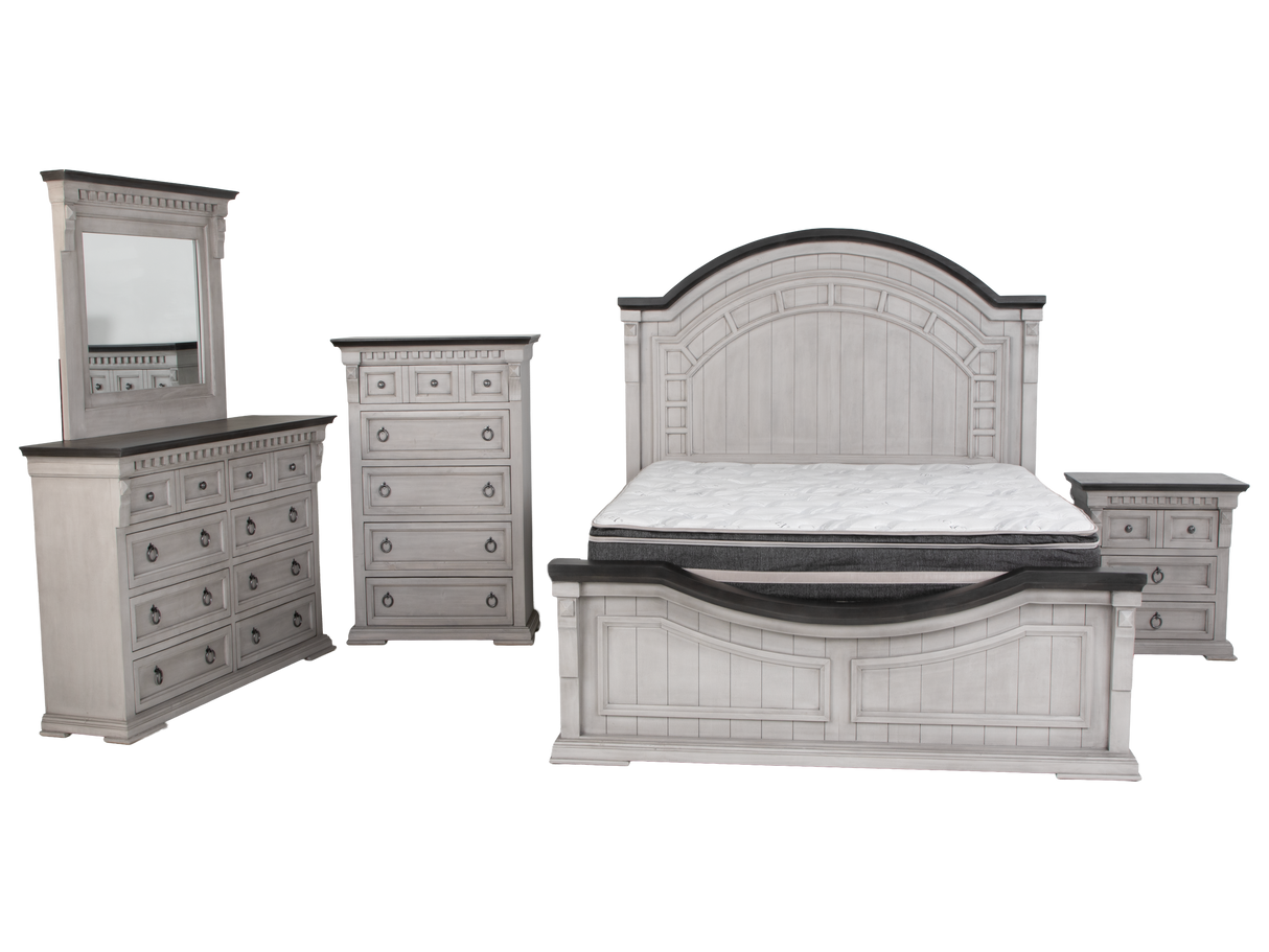 Mission Hills Rustic Farmhouse 6-Piece Bedroom Set – Two-Tone Gray/White Panel Bed