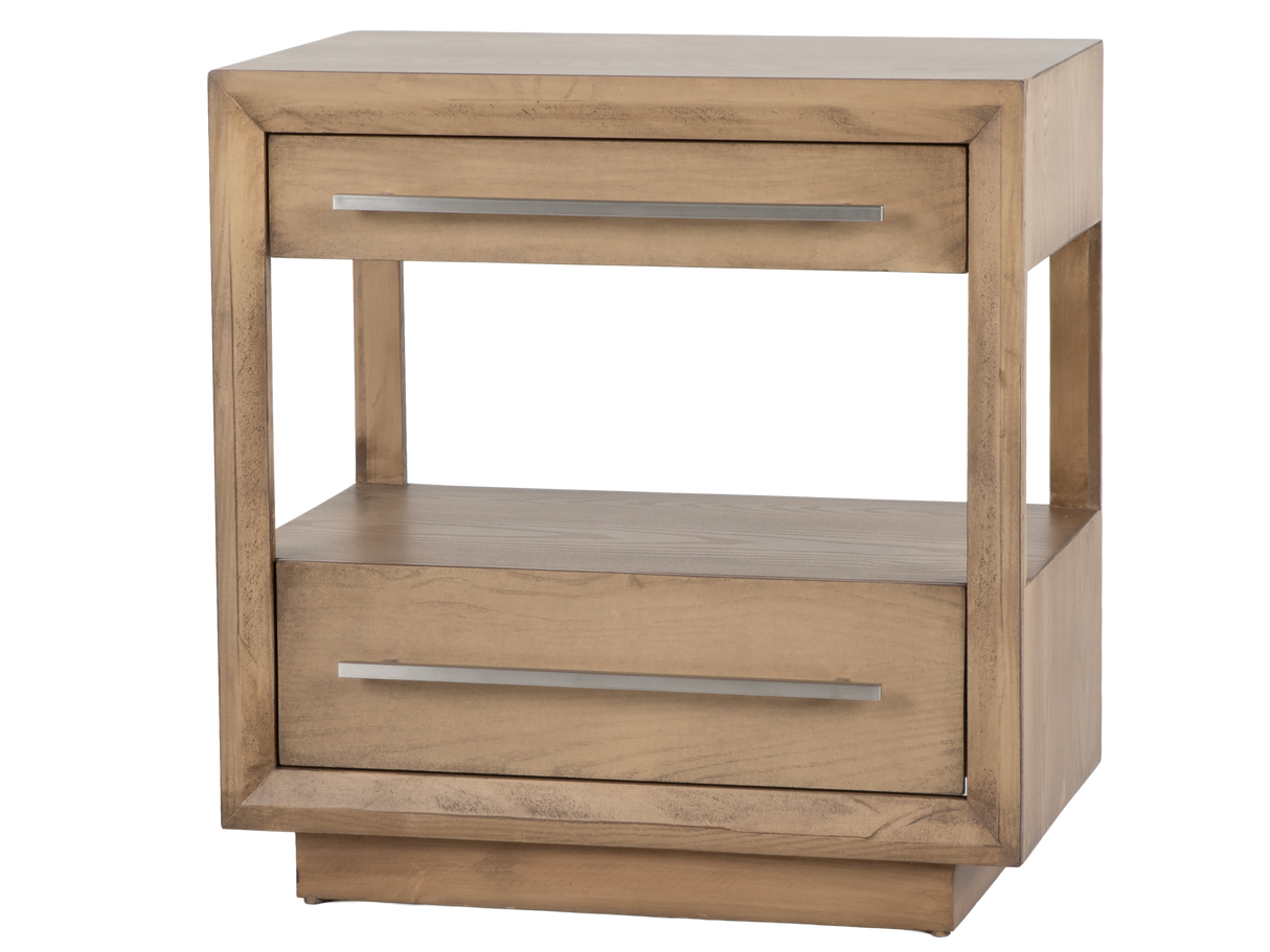 Durango Fondo Moka Modern 2-Drawer Nightstand with Open Shelf & Long Silver Pulls