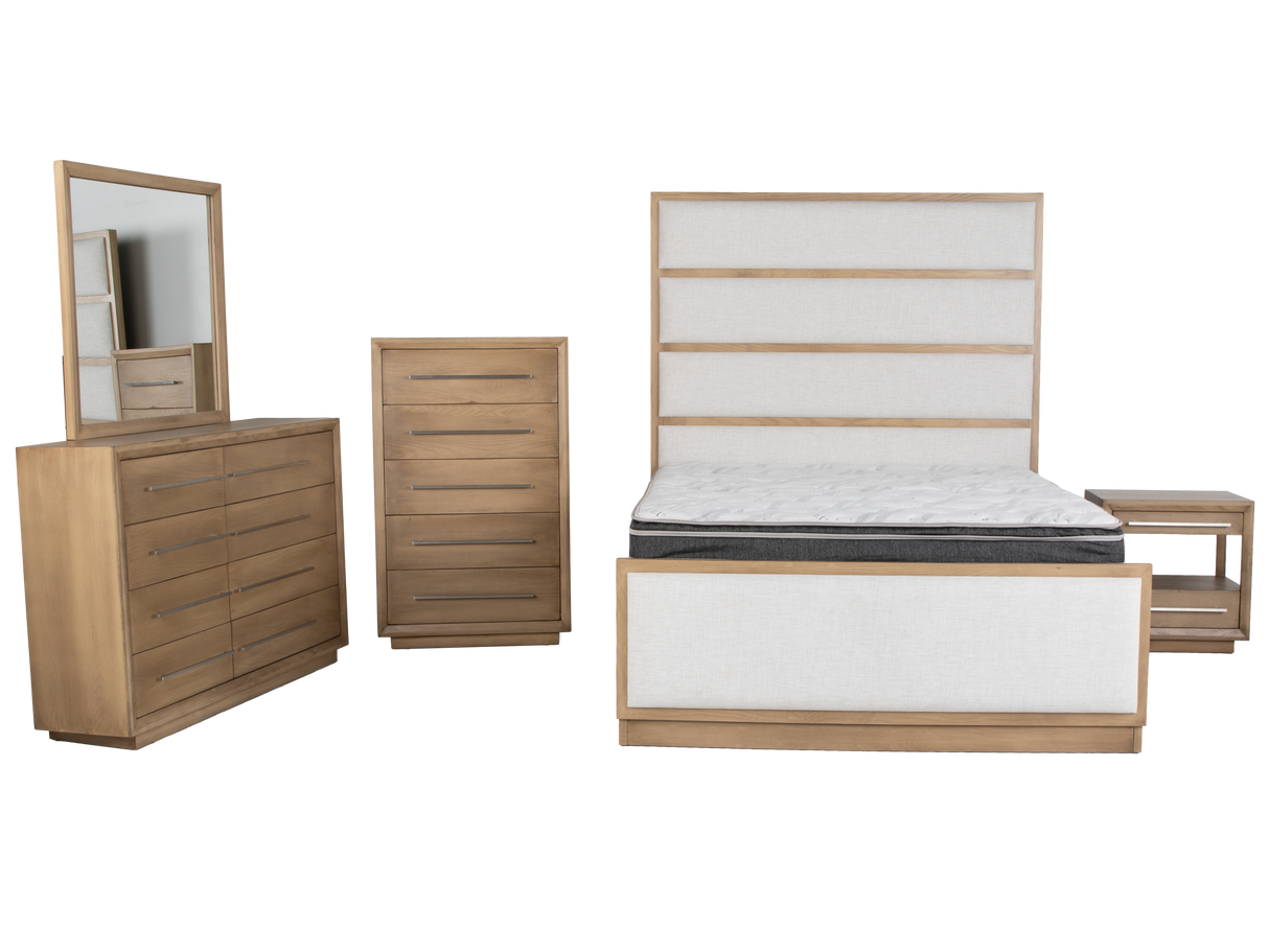 Durango Moka Wood & Natural Linen Upholstered Panel 6-Piece Bedroom Set