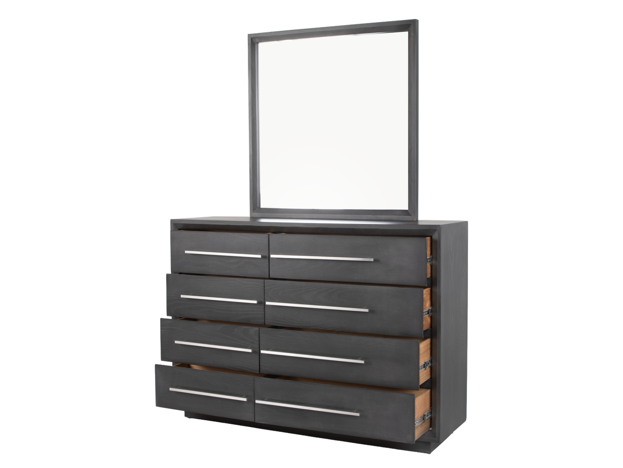 Gray dresser with mirror on a white background