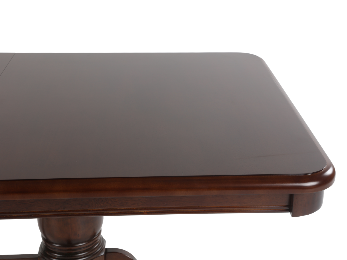 Wooden table with a dark brown finish on a white background