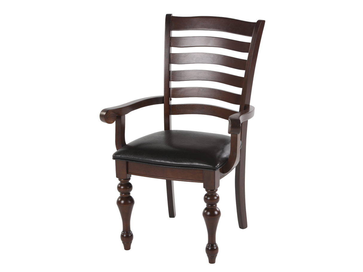 Wooden chair with black cushion on a white background