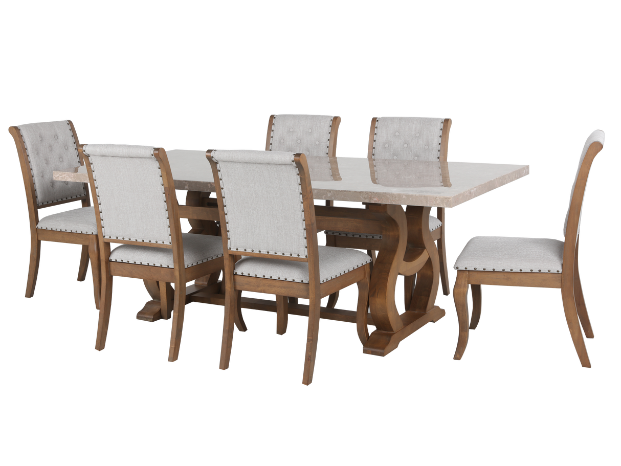 7 Piece Real Marble Table-top Dining Room Set by Mollai Collections | Bel Furniture