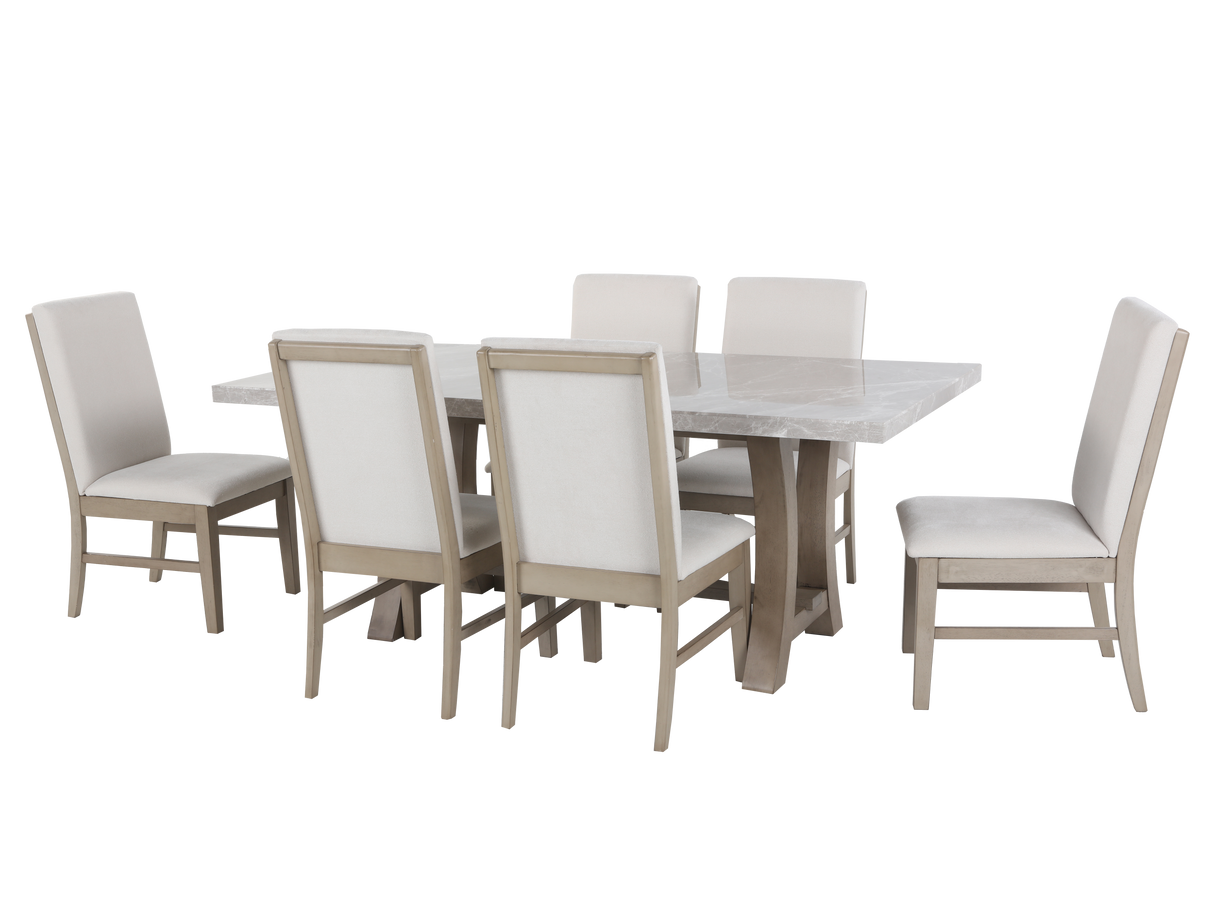 7 Piece Dining Room Set with real marble top by Mollai Collections | Bel Furniture