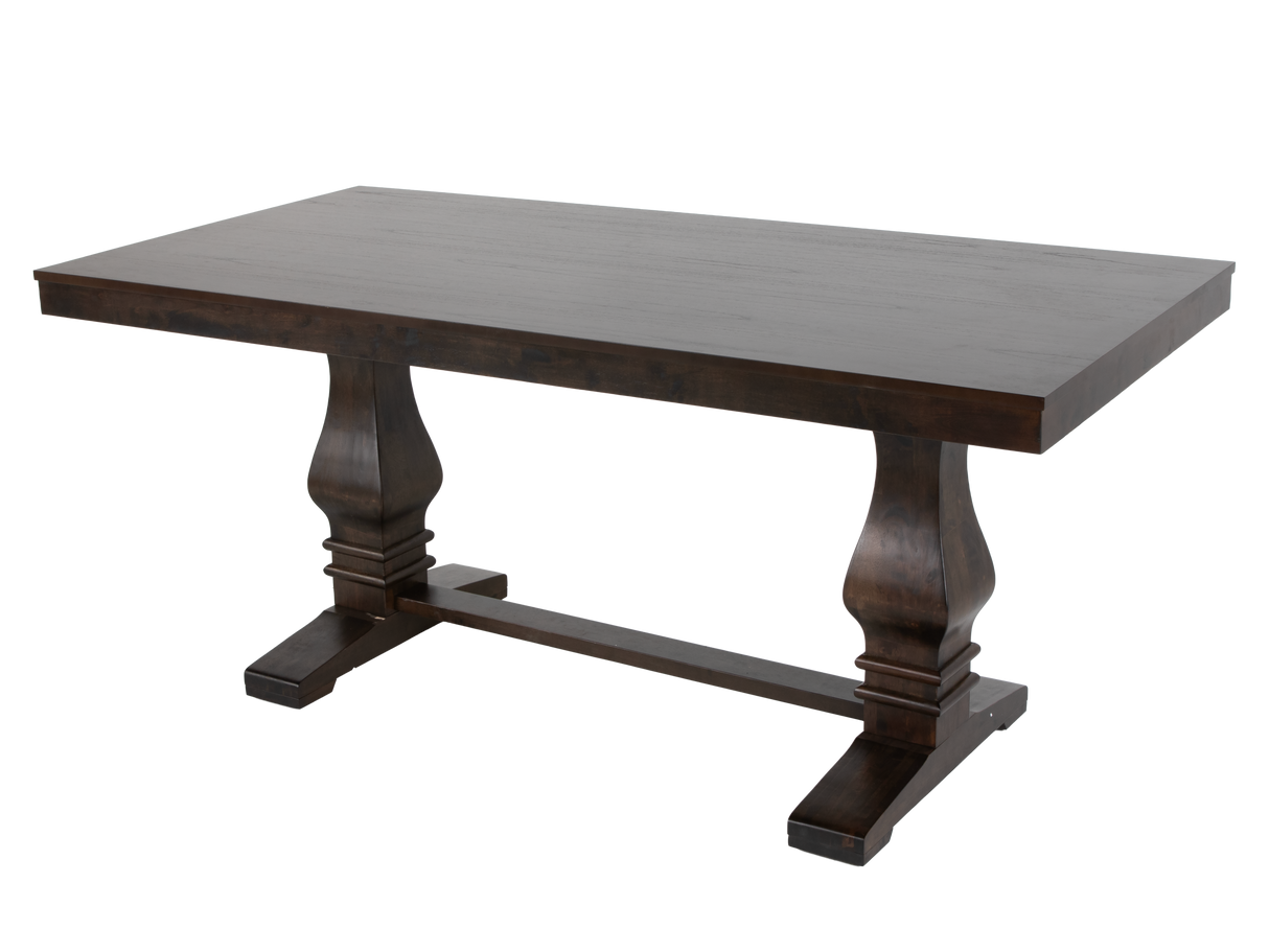 78" Rustic Brown 7-Piece Trestle Dining Set with Tufted Pearl Chairs