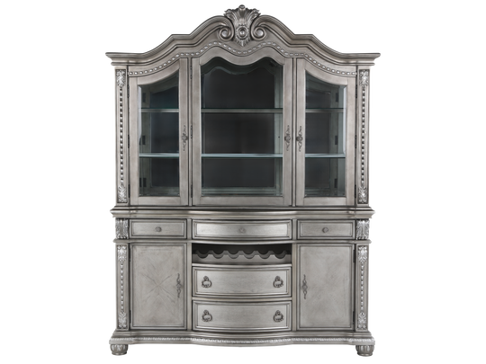 Grey Traditional Buffet & Hutch with LED Lighting & Wine Storage