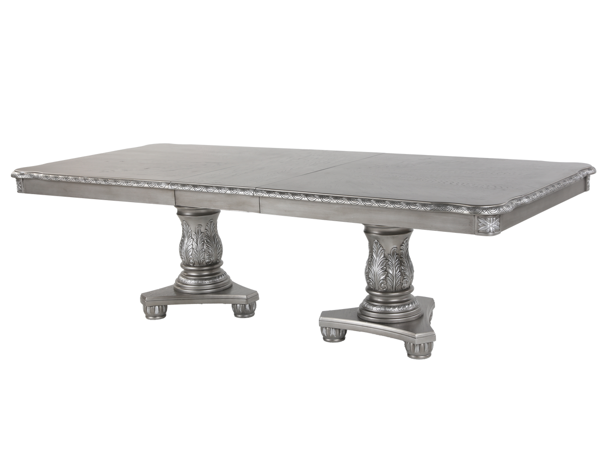 Grey Glam 9-Piece Double Pedestal Dining Set with Tufted Chairs