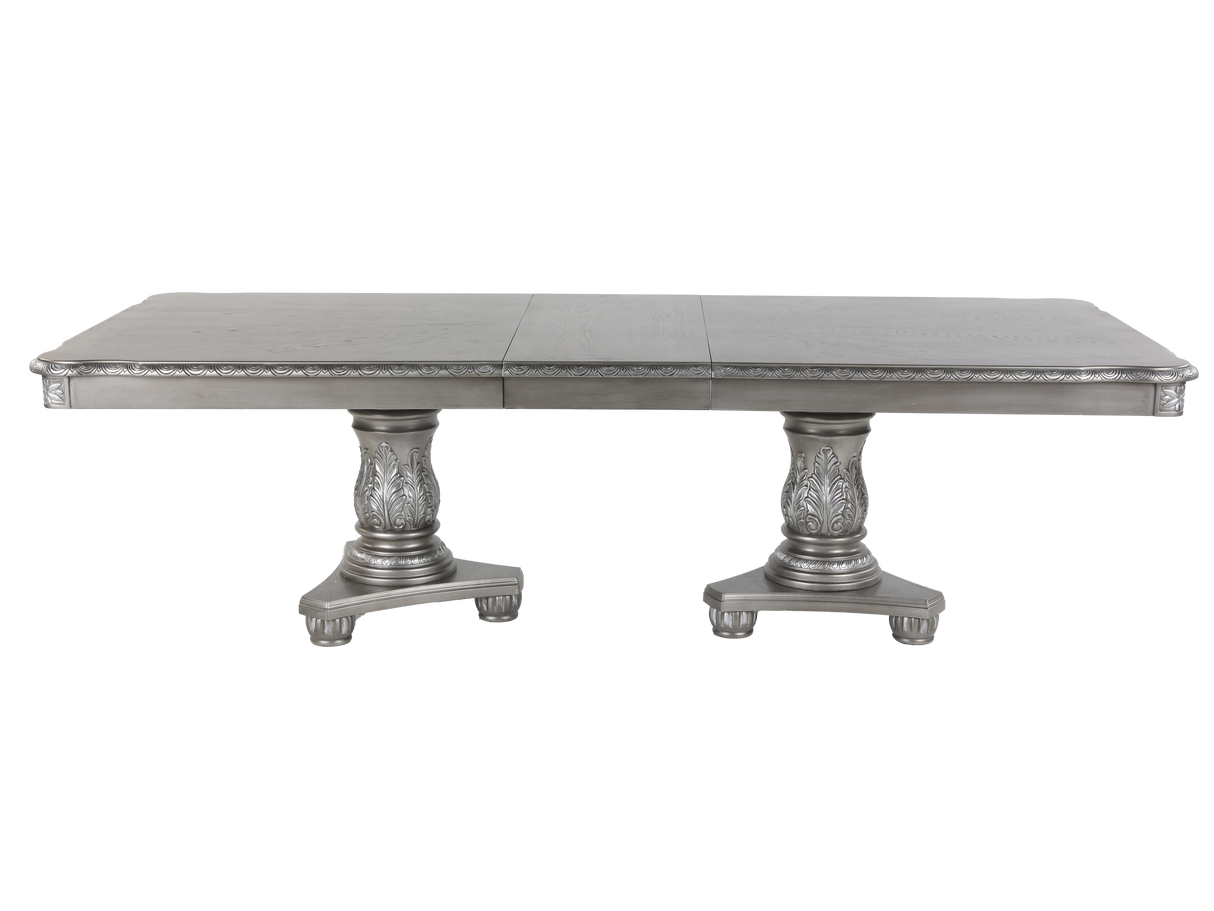 Grey Glam 9-Piece Double Pedestal Dining Set with Tufted Chairs