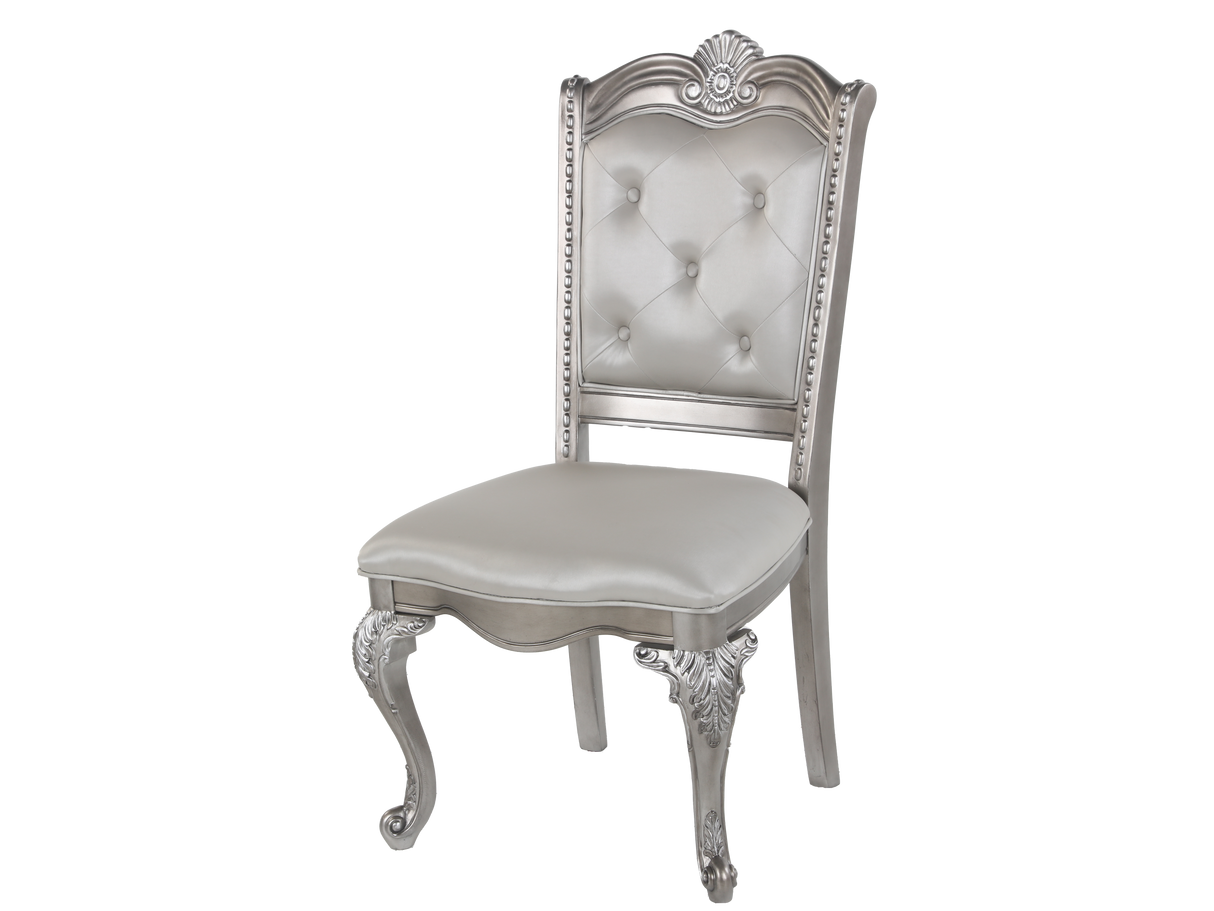 Grey Glam 9-Piece Double Pedestal Dining Set with Tufted Chairs