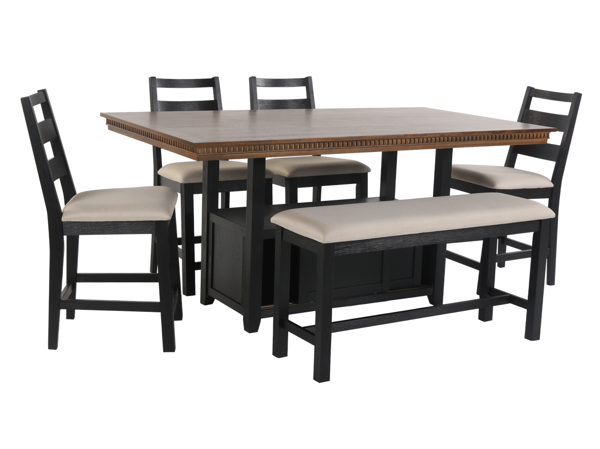 Dining set with table, chairs, and bench on a white background