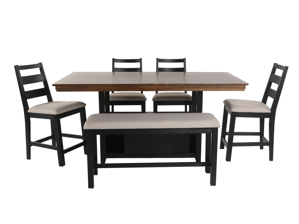 Dining set with a table and four chairs on a white background