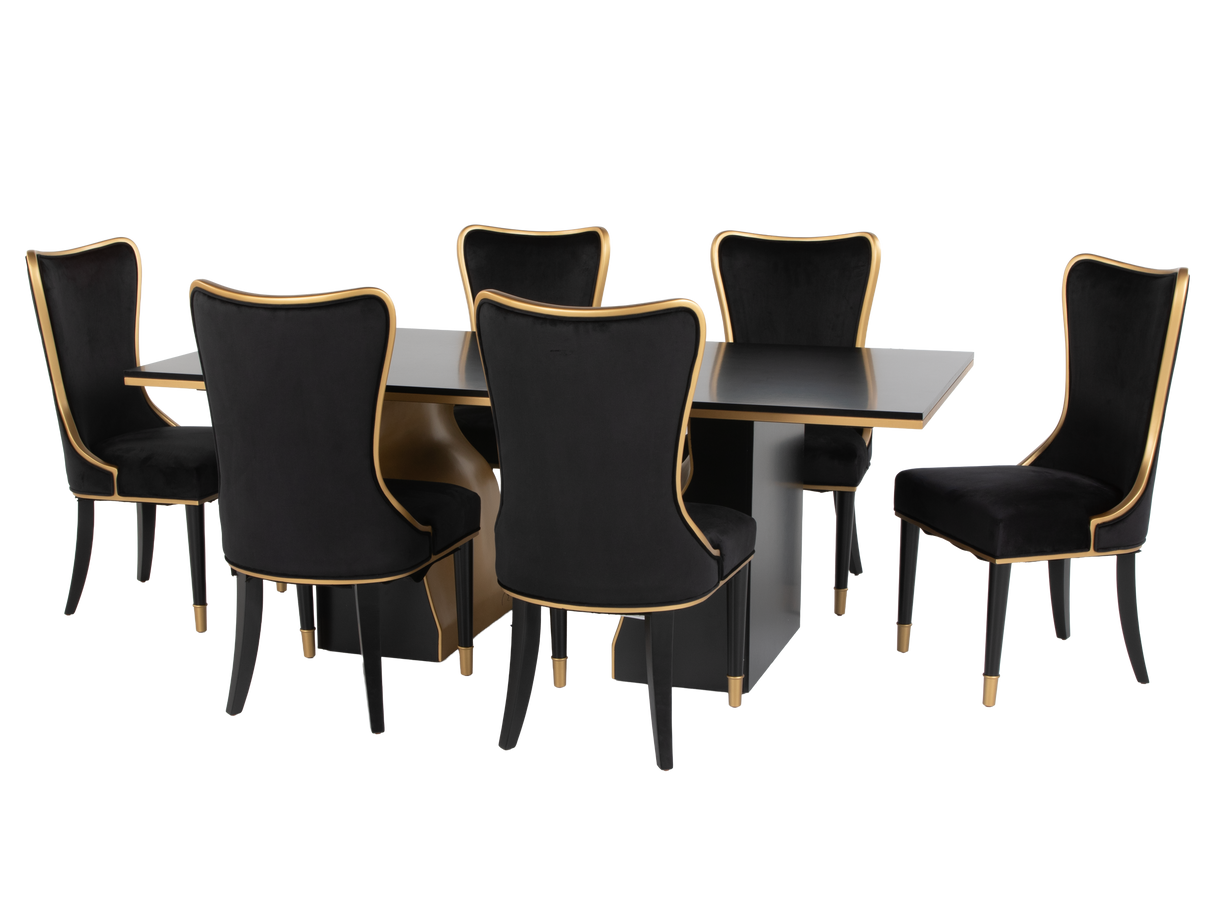 7 Piece Modern Black and Gold Dining Set