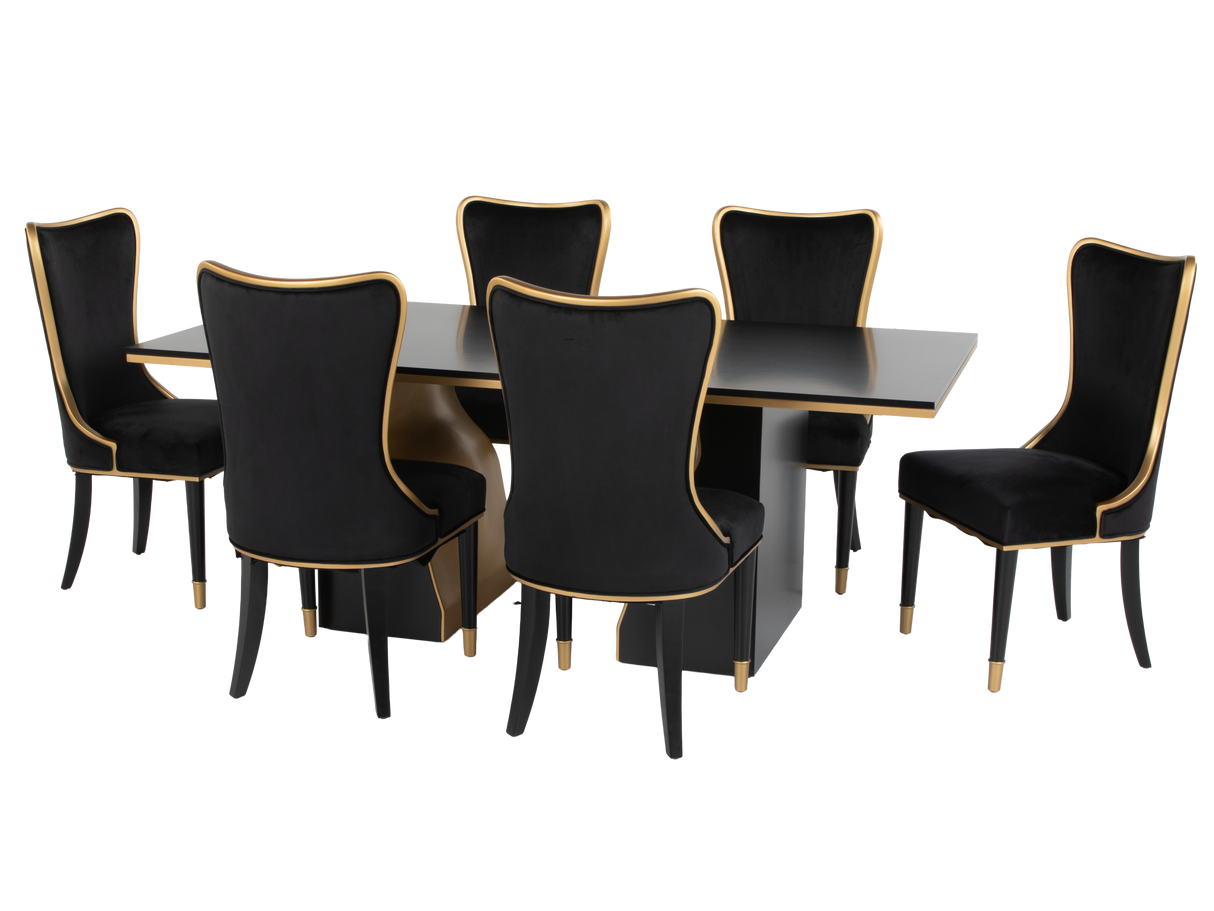 7 Piece Modern Black and Gold Dining Set