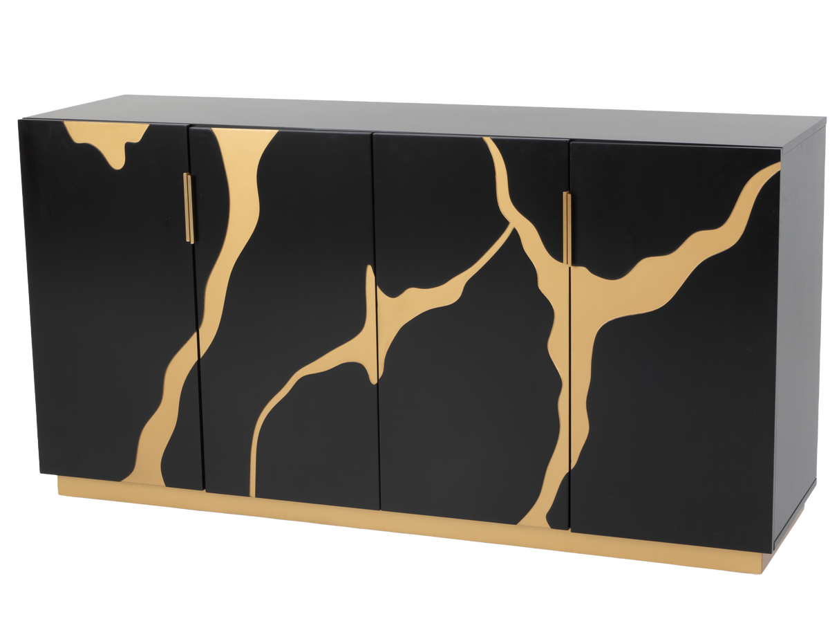 Modern Black and Gold Sideboard Buffet with Artistic Mirror