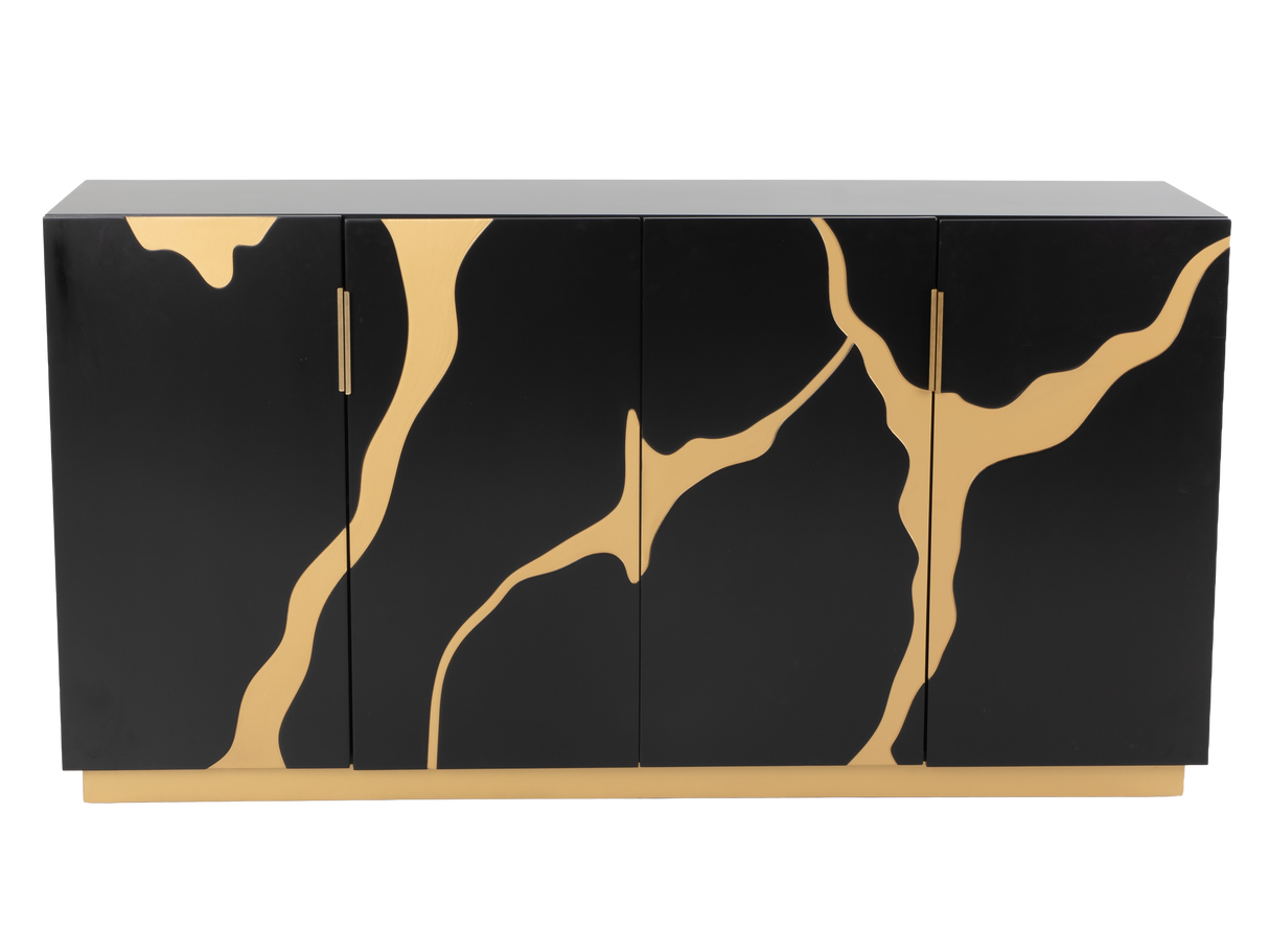 Modern Black and Gold Sideboard Buffet with Artistic Mirror