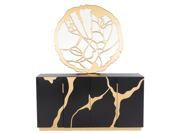 Modern Black and Gold Sideboard Buffet with Artistic Mirror