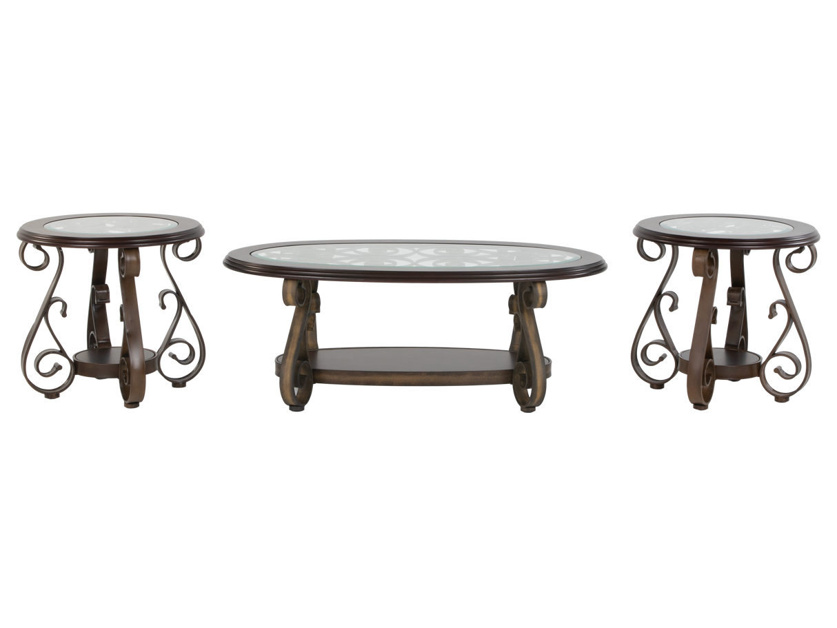 3-Piece Living Room Coffee Table Set with Glass Tops & Curved Metal Legs