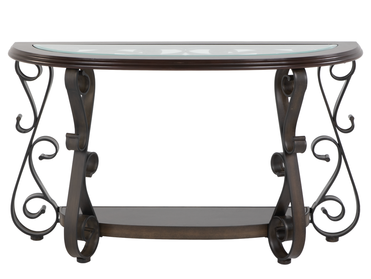 Console Sofa Table with Glass Top and Curved Metal Legs