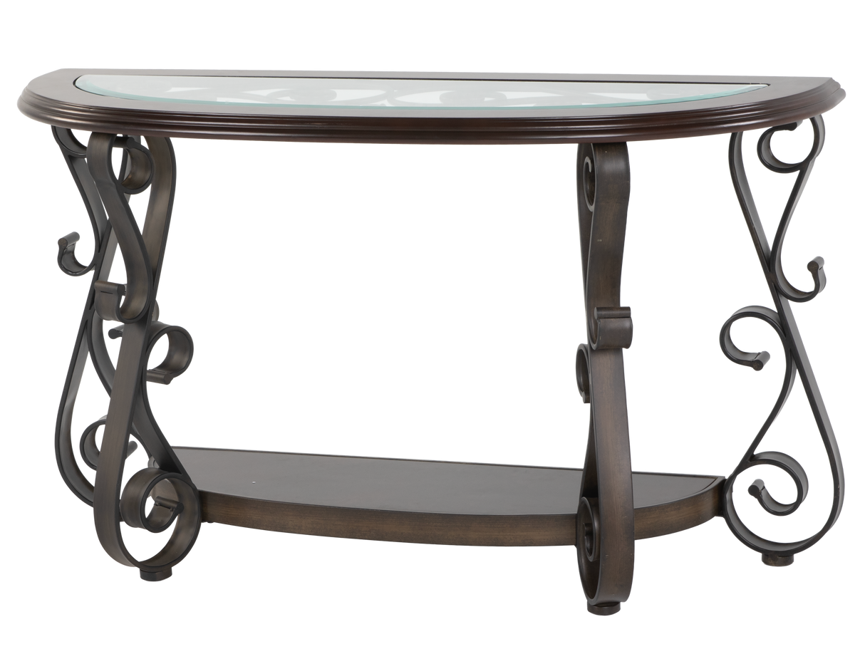 Console Sofa Table with Glass Top and Curved Metal Legs