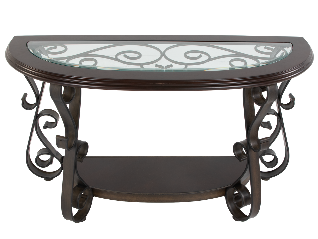 Console Sofa Table with Glass Top and Curved Metal Legs