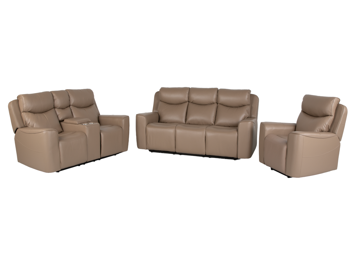 Beige 3-Piece Power Reclining Living Room Set with USB Ports, Console Loveseat & Drop-Down Table