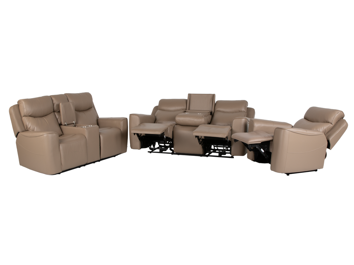 Beige 3-Piece Power Reclining Living Room Set with USB Ports, Console Loveseat & Drop-Down Table