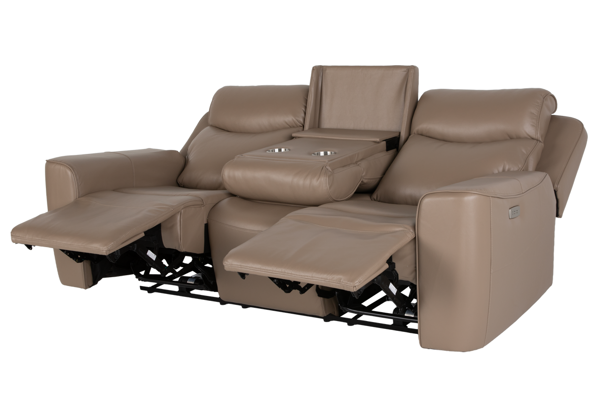 Beige 3-Piece Power Reclining Living Room Set with USB Ports, Console Loveseat & Drop-Down Table
